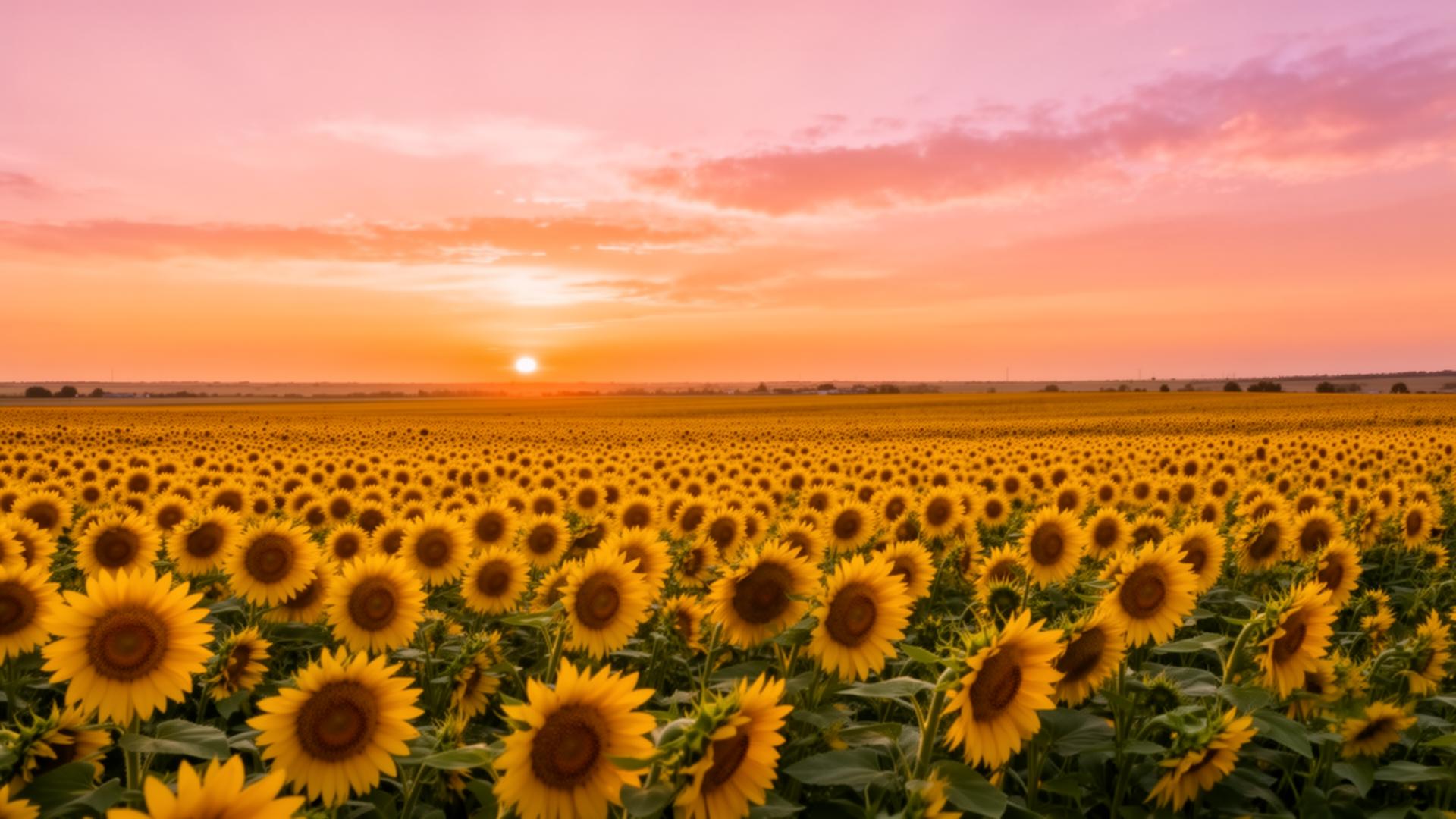 Field of sunflowers at sunset in North Carolina